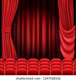 cinema room with red curtains vector illustration