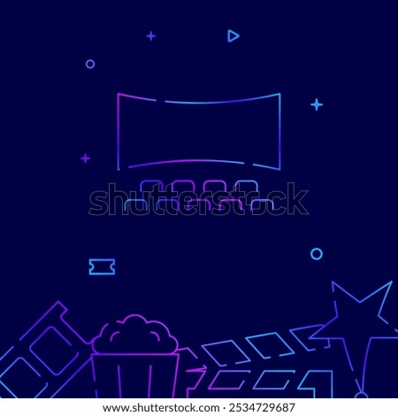 Cinema screen, auditorium gradient line vector icon, simple illustration on a dark blue background, cinema related bottom border.
