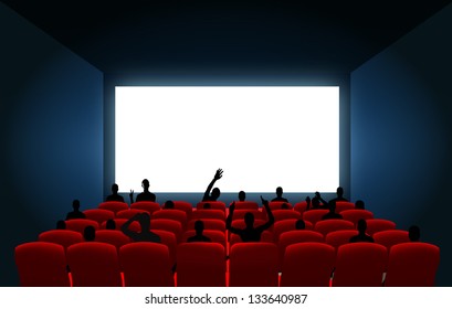 cinema screen and black silhouettes to place your concept. vector design