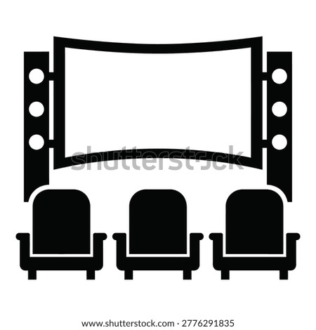 Cinema screen and comfortable theater seats icon representing entertainment and movie viewing experiences icon