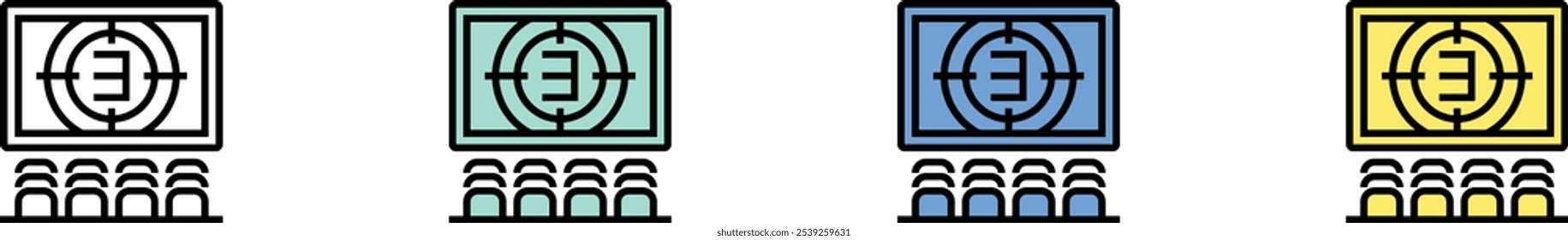 cinema screen icon. Outline, Green, Blue and Yellow Style Design Isolated On White Background