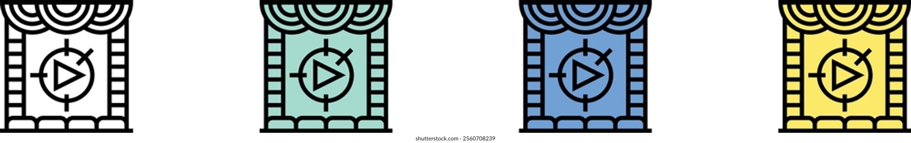 cinema screen icon. Outline, Green, Blue and Yellow Style Design Isolated On White Background