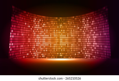 cinema screen for movie presentation. Light Abstract Technology background for computer graphic website internet and business. red orange purple background. Pixel, mosaic, table.