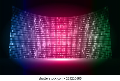 cinema screen for movie presentation. Light Abstract Technology background for computer graphic website internet and business. blue purple green background. Pixel, mosaic, table.
