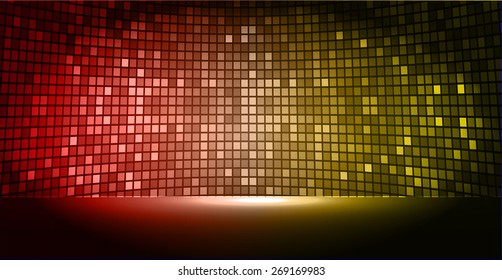 cinema screen for movie presentation. red brown yellow Light Abstract Technology background for computer graphic website internet and business. black background. Pixel, mosaic, table.