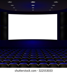 cinema screen with open blue seats