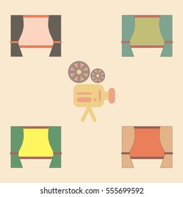 cinema screen with open curtain Vector illustration Collection in flat style movie screen with blinds