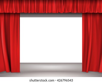 cinema screen with open red curtain