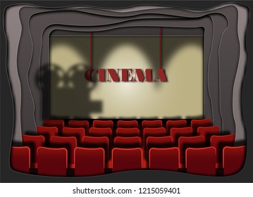 cinema screen with open red seats
