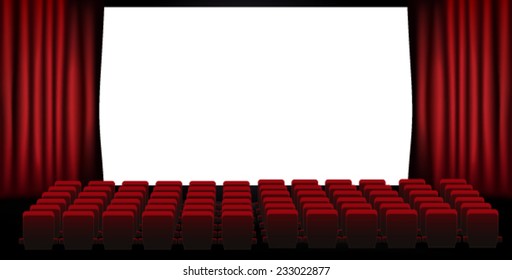 cinema screen with open red seats