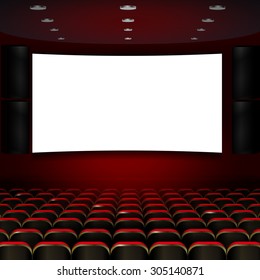 cinema screen with open red seats