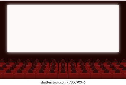 cinema screen with red color audience in flat icon design