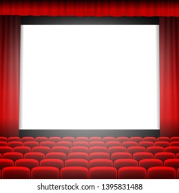 Cinema Screen With Red Curtain With Gradient Mesh, Vector Illustration