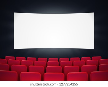 Cinema screen with red seats. Movie premiere poster design. Vector background.