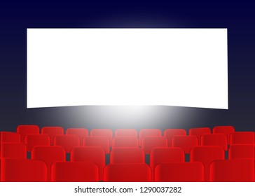 Cinema screen with red seats. Movie premiere poster design. Vector background.