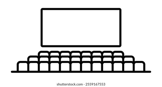 Cinema screen and seats vector icon in outline. Editable stroke.