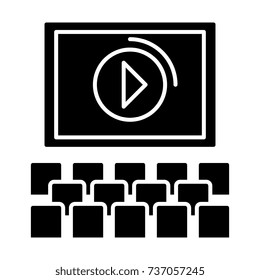 cinema screen show icon, vector illustration, black sign on isolated background