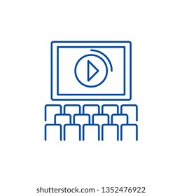 Cinema screen, show line icon concept. Cinema screen, show flat  vector symbol, sign, outline illustration.