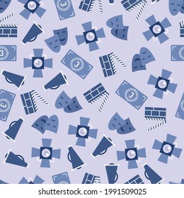 Cinema seamless pattern background vector. Seamless pattern with Movie icons background vector