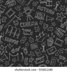 Cinema seamless pattern with hand drawn elements