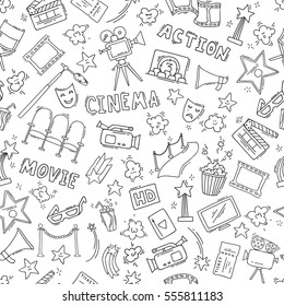 Cinema seamless pattern with hand drawn elements