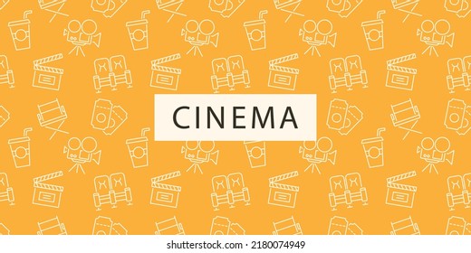 Cinema seamless pattern with icons. Movie background. Tv show, television, online entertainment concept. Film elements repeating texture. Web site backdrop design. Retro style vector illustration.