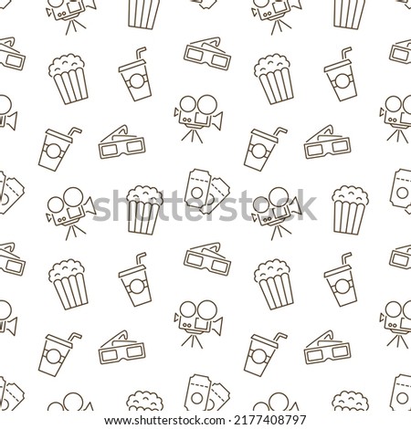 Cinema seamless pattern with icons. Movie background. Tv show, television, online entertainment concept. Film elements repeating texture. Web site backdrop design. Retro style vector illustration.