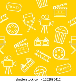 Cinema seamless pattern on  White Blackground. icons movie. Cartoon cute. vector illustration