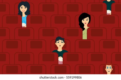 cinema seamless pattern with people watching movie