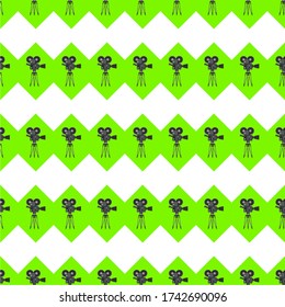 Cinema seamless pattern. Wallpaper with movie camera and clapboard. Movie digital paper. Art texture. Flat vector cinema background.