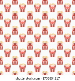 Patrón sin fisuras del cine. Papel de escritorio con palomitas de maíz. Papel digital de películas. Textura de arte. Fondo plano vectorial del cine.