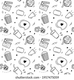 Cinema seamless pattern.Doodle Drawing design concept. Vector illustration