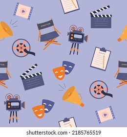 Cinema Seamless Vector Pattern.Online Movie Theater Background.Colored Vector Illustration Cartoon Flat Style.