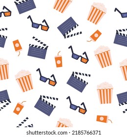 Cinema Seamless Vector Pattern.Online Movie Theater Background.Colored Vector Illustration Cartoon Flat Style.