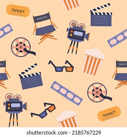 Cinema seamless vector pattern.Online movie theater background.Colored vector illustration cartoon flat style.