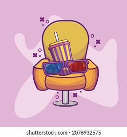 Cinema Seat with 3d Glasses and Cola Soda Vector Illustration