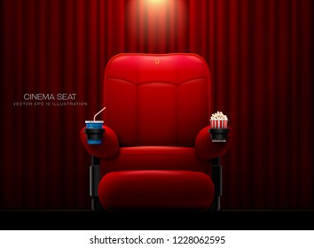 Cinema seat Theater seat on curtain with spotlight background vector illustration