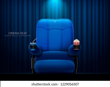 Cinema seat Theater seat on curtain with spotlight background vector illustration