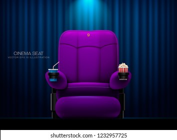 Cinema seat Theater seat on curtain with spotlight background vector illustration