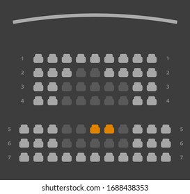 Cinema seats booking online ui dark gray color design scheme or film theatre vip places reservation template layout vector flat cartoon illustration
