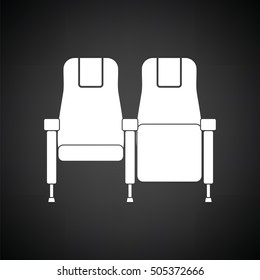 Cinema seats icon. Black background with white. Vector illustration.