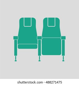 Cinema seats icon. Gray background with green. Vector illustration.