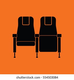 Cinema seats icon. Orange background with black. Vector illustration.