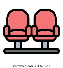 Cinema Seats Icon Theater Experience in Flat Line Color Style.