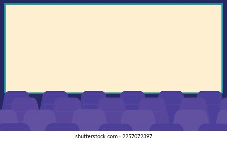 Cinema seats. Purple cartoon chairs. Empty audience. Vector illustration