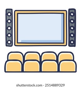 Cinema seats and screen illustration. Simple cartoon illustration of cinema seats and screen, perfect for movie theater, entertainment, or film-related projects.