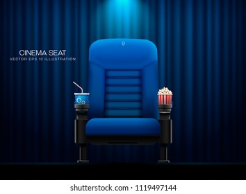 Cinema seat.Theater seat on curtain with spotlight background vector illustration