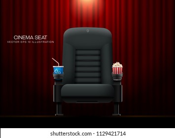 Cinema seat.Theater seat on curtain with spotlight background vector illustration