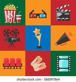 Cinema Set Flat icon. Vector Illustration