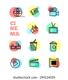 Cinema sign and symbol vector set. Trendy line design icons. 